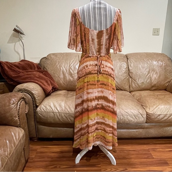 NWT Taylor Cutouts Printed Chiffon Midi Flare Dress with Waist Drawstring - Picture 9 of 13